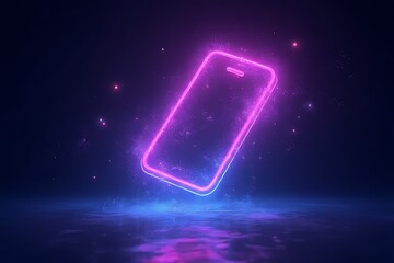 Dynamic smartphone in neon lights futuristic setting digital artwork vibrant environment abstract viewpoint
