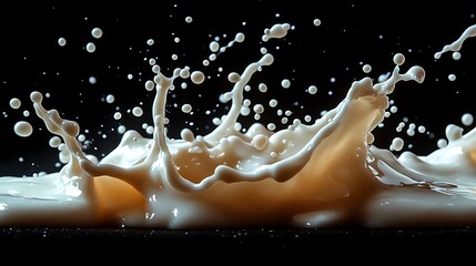 Abstract milk splash creating dynamic patterns against a black background emphasizing motion