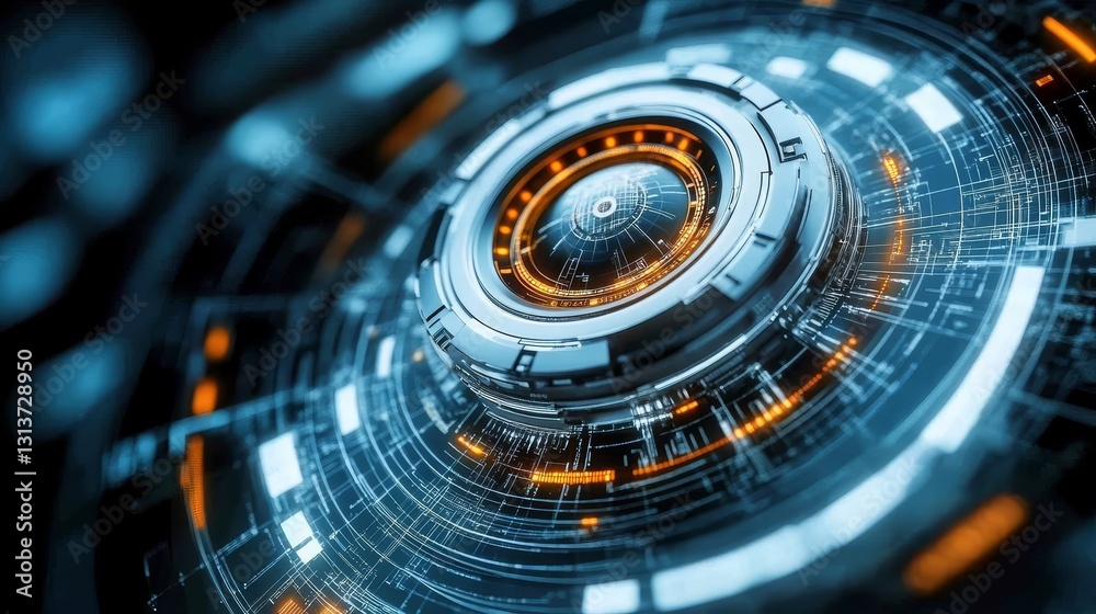 Poster futuristic technology interface with glowing light cyberpunk style showing advanced circuitry and da