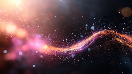 Fototapeta premium This image depicts a mesmerizing abstract wave of light, capturing sparkling particles and vibrant colors blending seamlessly to create a dreamy atmosphere.