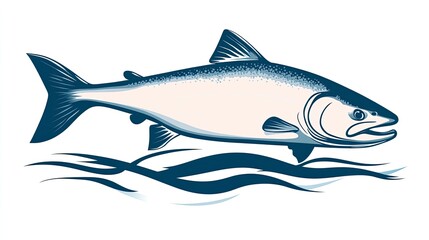 Fototapeta premium A stylized illustration of a salmon swimming in water.