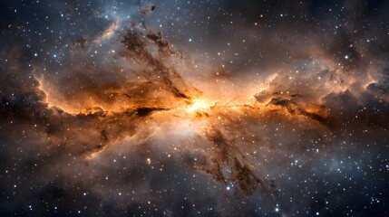 Fototapeta premium Cosmic Nebula Orange and Brown Celestial Clouds in Deep Space