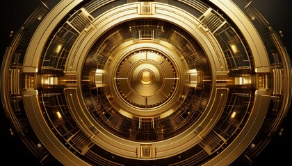 Obraz premium Cybernetic Faberge Egg. Gold mechanical details. Luxury tech style. Futuristic art