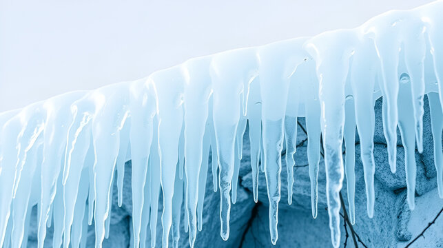 Group of light blue realistic icicles of different lengths connected at the top