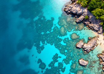 Obraz premium Vibrant Coral Coastline from Above