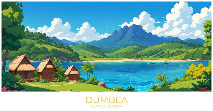 Dumbea New caledonia Travel Poster Flat Illustration Print Decor Gift Canvas Wall Art