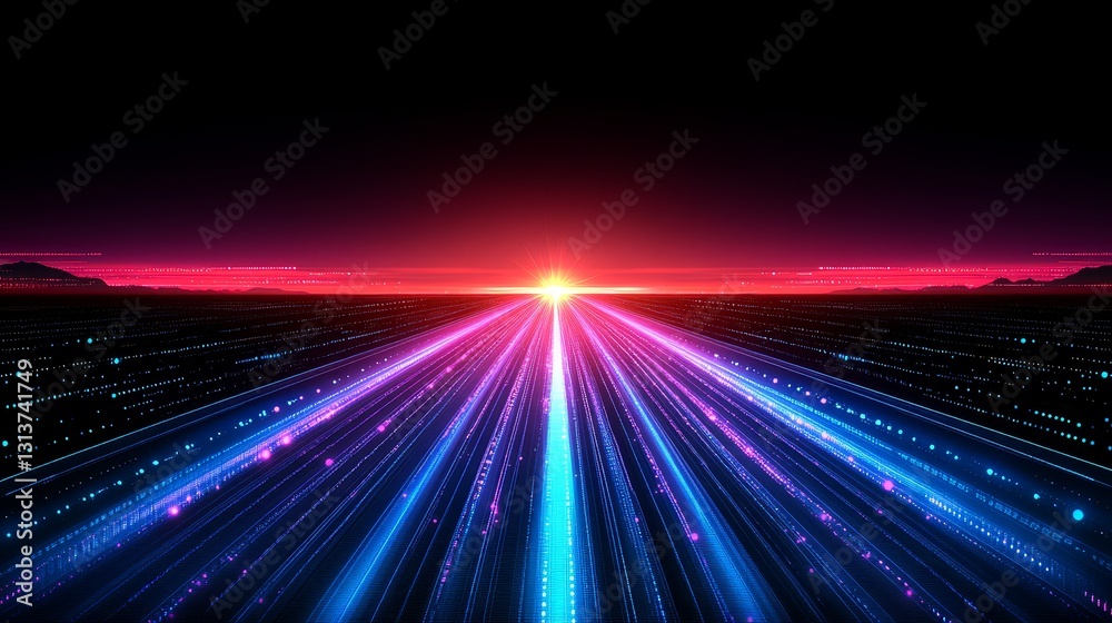 Poster cybernetic horizon data stream visual abstract digital network connection futuristic flowing light s
