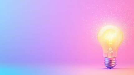 Illustration of a glowing lightbulb surrounded by digital particles, concept of technology and creativity,  gradient background,