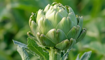 Obraz premium Vibrant Green Artichoke Growing in the Field, Nature s Delight, Close-Up of Fresh Artichoke