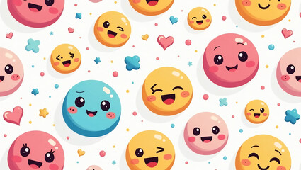 Kawaii Emoji Faces - A seamless pattern of cute, emoji-inspired faces in a repeating design.