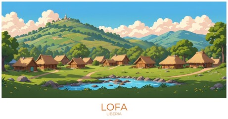 Lofa Liberia Travel Poster Flat Illustration Print Decor Gift Canvas Wall Art