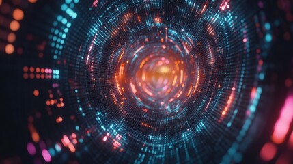 Obraz premium Abstract glowing data lines racing through a virtual tunnel, symbolizing advanced technology and digital connectivity.