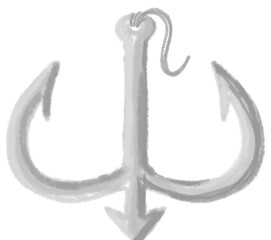 A playful crayon drawing of an anchor, designed with bright colors and simple shapes, perfect for children's design elements, set on a transparent background.

