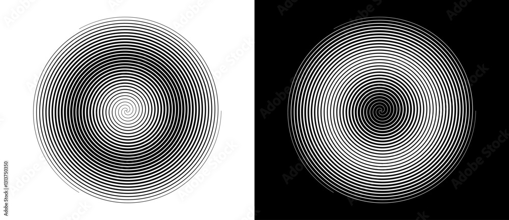 Aufkleber Abstract background with lines in spiral. Art design circle as logo or icon. A black figure on a white background and an equally white figure on the black side.