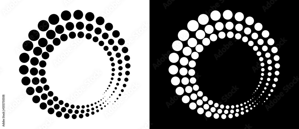 Poster modern abstract background. halftone dots in circle form. spiral logo, icon or design element. black