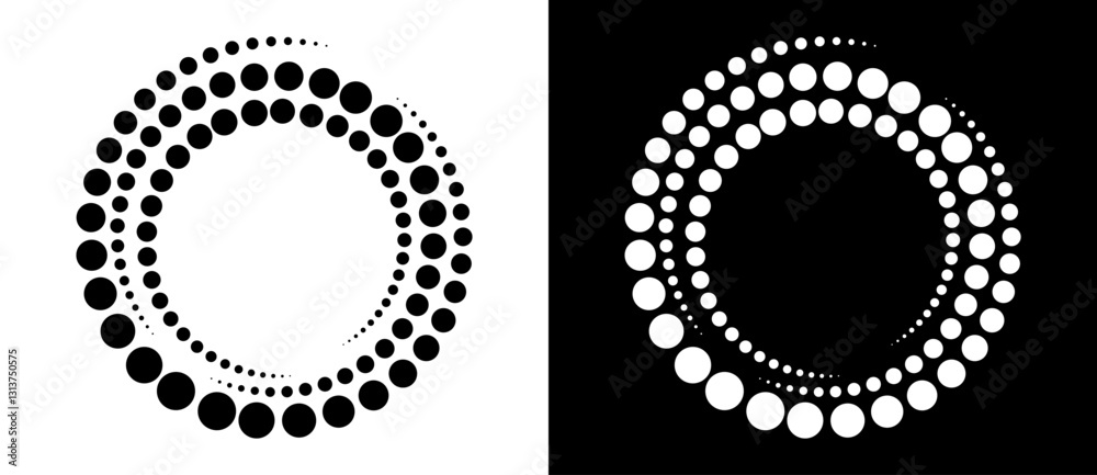 Poster modern abstract background. halftone dots in circle form. spiral logo, icon or design element. black