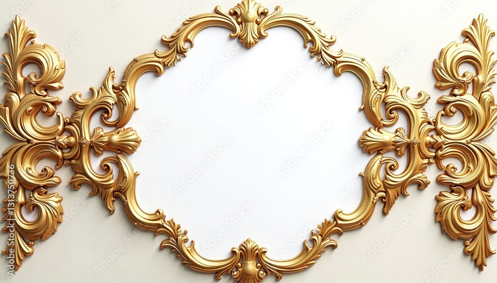 Poster Rectangle gold frame with horizontal border in oriental baroque style. Frame with complex ornate design elements is perfect for web presentation, picture or photo. Empty copy space.