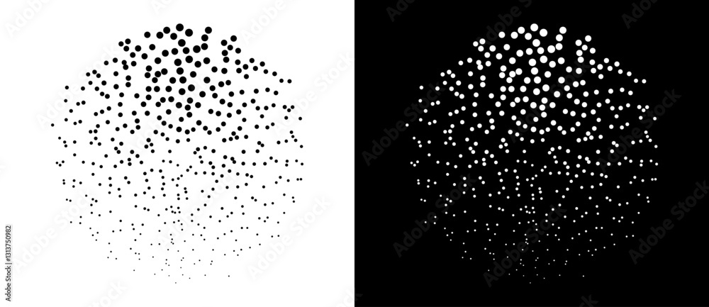 Fototapete Modern abstract background. Dots in circle form. Logo, icon or design element. Black dots on a white background and white dots on the black side.