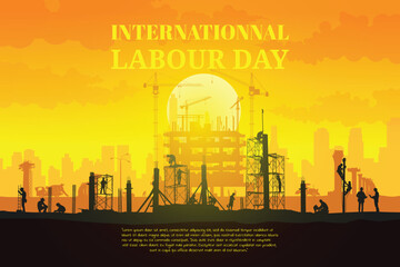 Construction vector background, Worker in a building site, Labour day background.