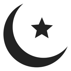 Islamic crescent moon and star flat icon isolated on white background.