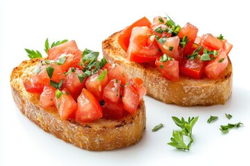 Appetizing bruschetta with ripe tomato topping fresh basil on toasted bread healthy italian cuisine