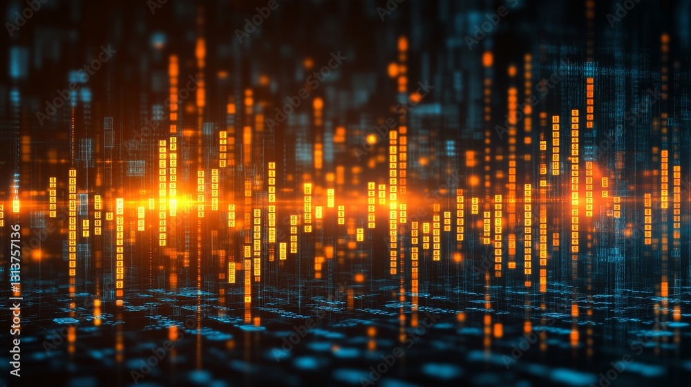Poster futuristic abstract digital data stream visualization network with glowing light and digital wave si