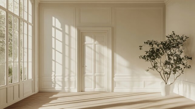 sunlit room interior design elegant white space with large windo