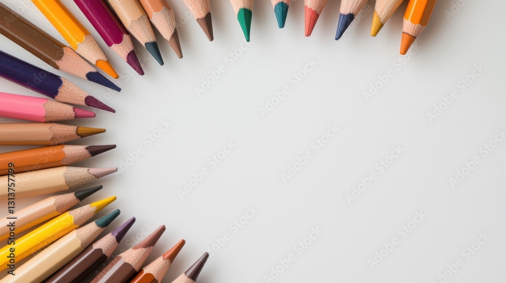Aufkleber a row of colored pencils are arranged in a circle on a white background