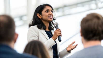 Indian Woman Speaker Addressing an Audience	
