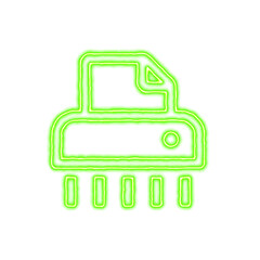 Icon shredder from the flow of energy of green color. Shimmering neon