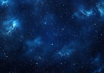 Naklejka premium Vast Night Sky Filled with Glimmering Stars and Cosmic Clouds Captured in a Deep Blue Universe