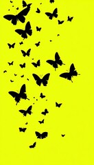 Delicate Black Butterfly Silhouettes on a Vibrant Green Background, Nature-Inspired Design