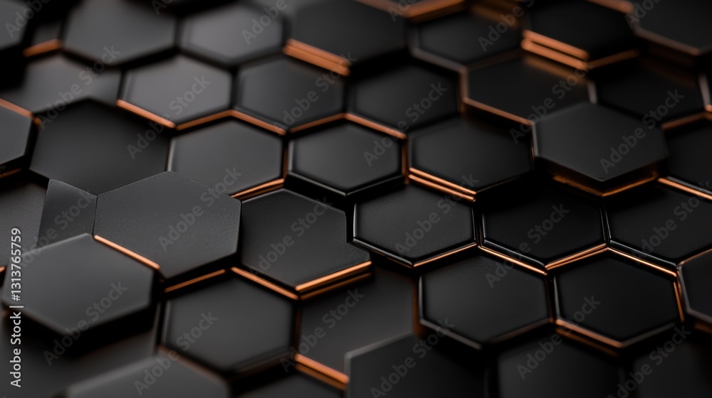 Poster intricate dance of metallic hexagonal tiles under soft light at dawn generative ai