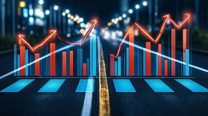 Fototapeta premium Cityscape financial graphs illustrate economic indicators and urban investment growth strategy planning for sustainable development