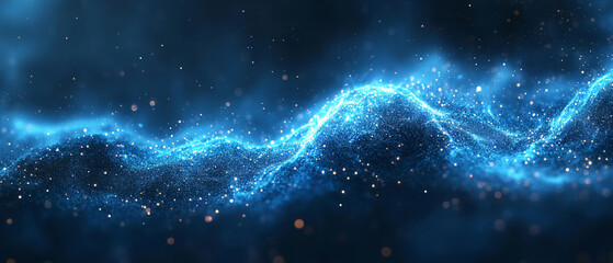 Obraz premium A futuristic abstract background glows with flowing blue light lines and swirls, symbolizing artificial intelligence, digital evolution, and technological advancements.