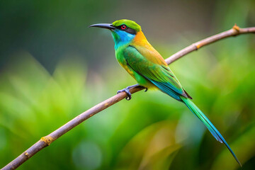 Obraz premium A slender, elegant bird with a golden-green body and a throat that shimmers