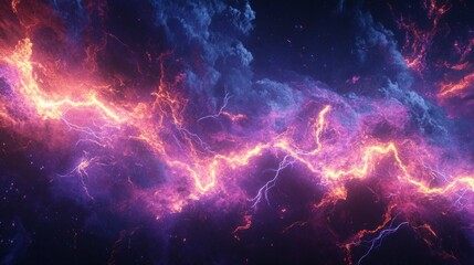 Abstract lightning storm, electric arcs and sparks illuminating the sky