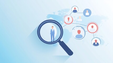 A flat illustration depicting people from around the world, connected by social media icons