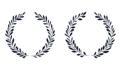 Hand-Drawn Olive Wreath Vector Set: Minimalist Roman Laurel Emblem Illustration