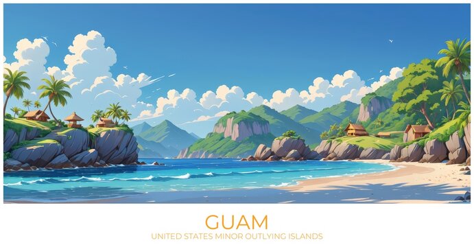 Guam United states minor outlying islands Travel Poster Flat Illustration Print Decor Gift Canvas Wall Art