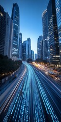 Fototapeta premium Cityscape illumination: A radiant display of motion in the urban night
