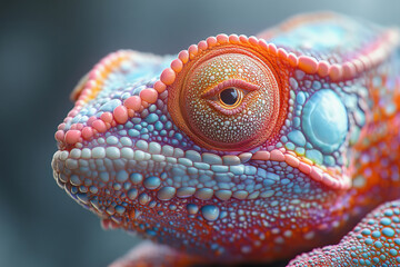 Fototapeta premium A surreal chameleon made of swirling fractals and vibrant colors appears in a dreamlike psychedelic design, blending intricate patterns with a mesmerizing, abstract aesthetic.