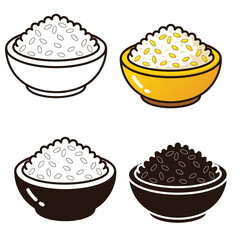 set of rice, rice bowl vector illustration outline coloring page silhouettes	
