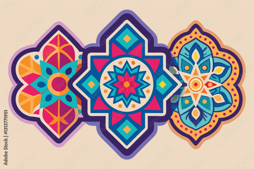 Aufkleber Colorful geometric patterns create a vibrant visual experience with intricate designs and bold colors in a modern style