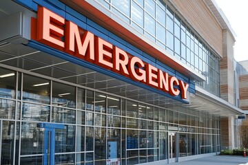 Fototapeta premium Emergency Room Entrance at Hospital Modern Medical Facility Building Front View
