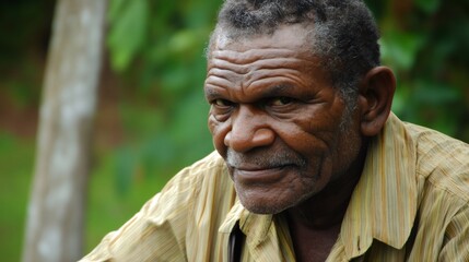 Fototapeta premium Portrait of senior indigenous fijian man expressing wisdom and resilience