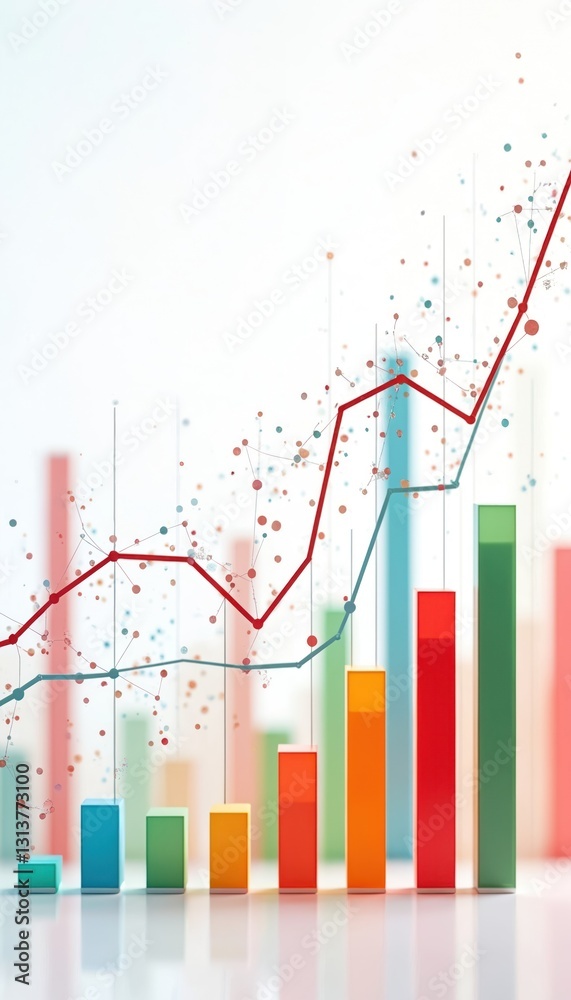 Leinwandbilder colorful data visualization chart showing bar graphs, connecting lines. statistical analysis, busine