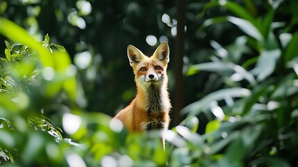 Fototapeta premium Red Fox in Lush Green Forest Wildlife Nature Photography
