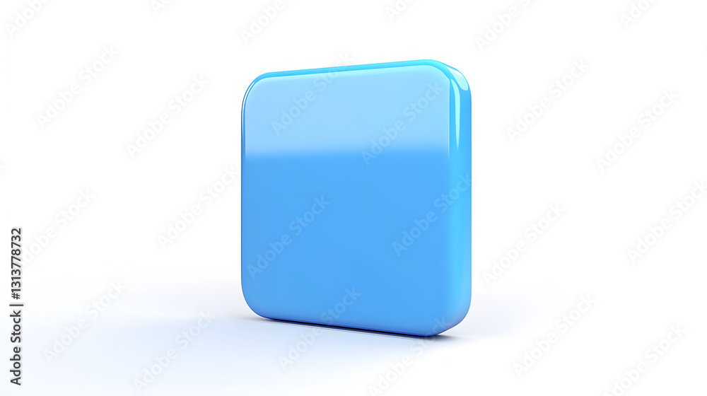 Wall mural blank mobile application icon, button - blue square with round corners. 3d rendering, white backgrou