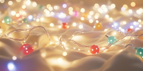 Colorful LED Christmas lights arranged in a festive setting. These warm, energy-efficient decorations are perfect for parties or home displays during holiday seasons.